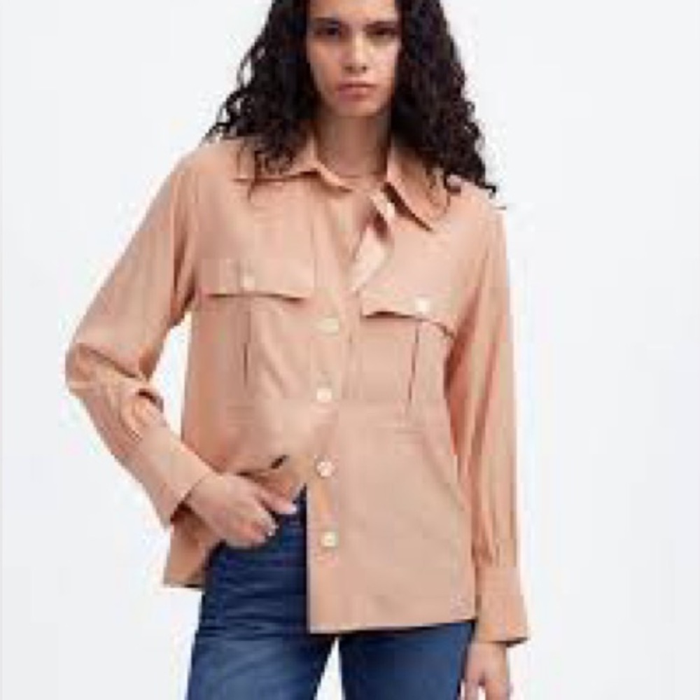 Madewell Women's Blush Silk Utility-Pocket Button-up Shirt